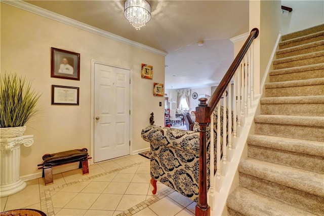 7463 Diven St, Norfolk, VA 23505 - interior space featuring light tile patterned floors, stairway, ornamental molding, and baseboards