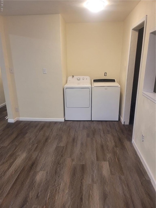 890 Cheyanne Dr, Newport News, VA 23608 - laundry room with separate washer and dryer, baseboards, and dark wood-style flooring