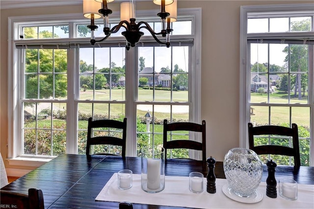 dining area featuring a chandelier and plenty of natural light