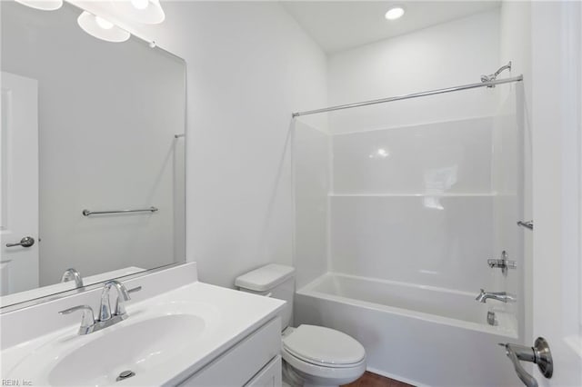 full bathroom with toilet, shower / bath combination, and vanity