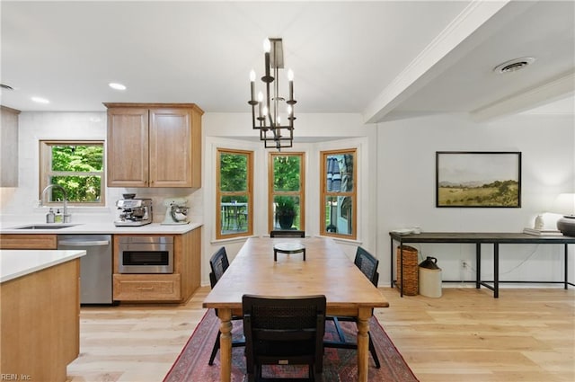 1601 Upton Pl, Suffolk, VA 23433 - dining room featuring a chandelier, light wood-type flooring, visible vents, and recessed lighting