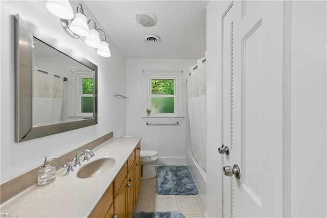 1601 Upton Pl, Suffolk, VA 23433 - bathroom featuring toilet, a shower with curtain, vanity, visible vents, and tile patterned floors