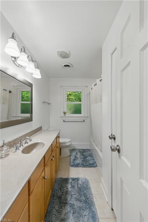 1601 Upton Pl, Suffolk, VA 23433 - full bathroom with toilet, shower / tub combo with curtain, tile patterned floors, visible vents, and vanity