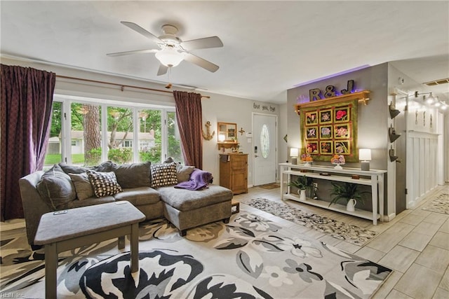 4757 Bunker Hill Ln, Virginia Beach, VA 23462 - living room with a ceiling fan and visible vents