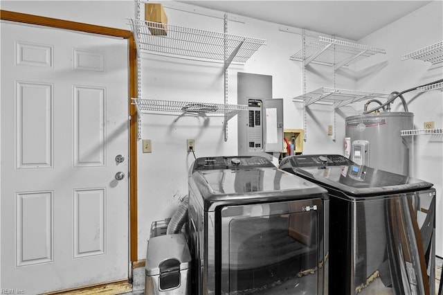 209 Jarvis Rd, Chesapeake, VA 23323 - clothes washing area with washer and clothes dryer, electric water heater, and electric panel