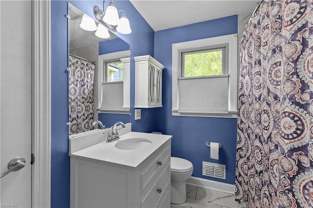209 Jarvis Rd, Chesapeake, VA 23323 - full bathroom with baseboards, marble finish flooring, toilet, vanity, and a shower with curtain