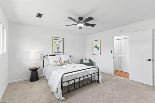 728 23rd St, Newport News, VA 23607 - carpeted bedroom with baseboards, visible vents, and a ceiling fan