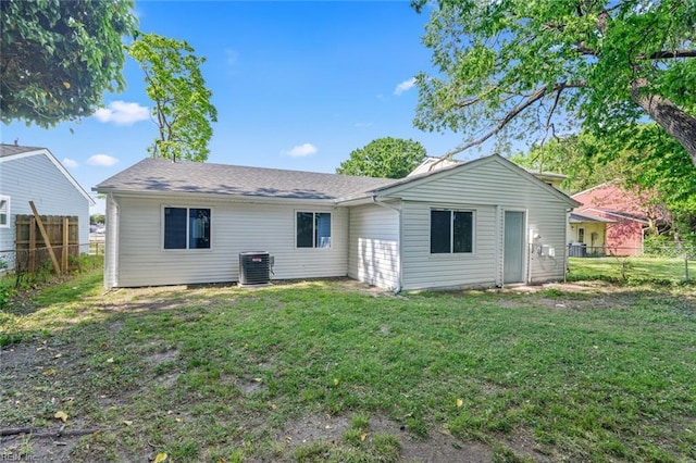 728 23rd St, Newport News, VA 23607 - rear view of property with central air condition unit, a lawn, and a fenced backyard