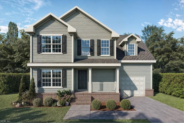1209 Hassell Rd, Elizabeth City, NC 27909 - view of front of home with covered porch, asphalt driveway, a front lawn, and brick siding