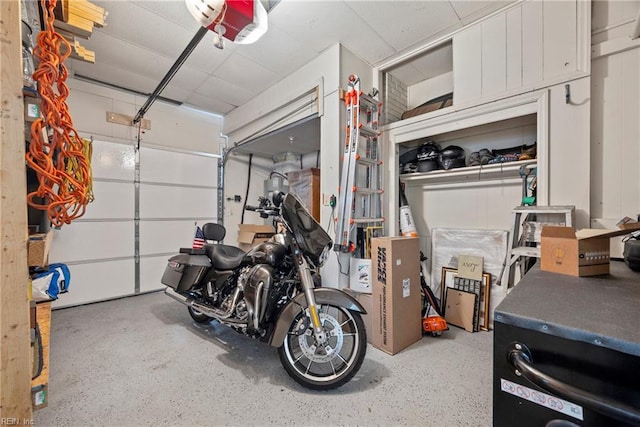 garage with a garage door opener