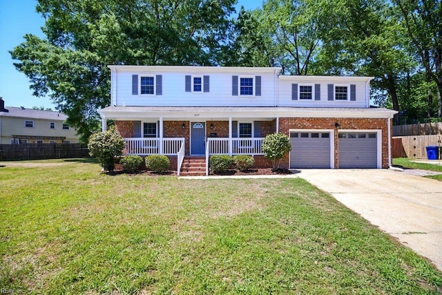 937 Sherry Cir, Newport News, VA 23608 - traditional home featuring fence, concrete driveway, a porch, a front yard, and brick siding