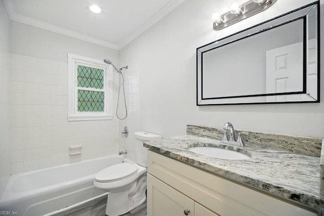 937 Sherry Cir, Newport News, VA 23608 - bathroom featuring toilet, ornamental molding, vanity, and shower / bathing tub combination
