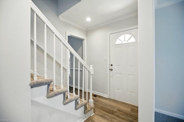 937 Sherry Cir, Newport News, VA 23608 - foyer entrance with stairway, ornamental molding, and wood finished floors