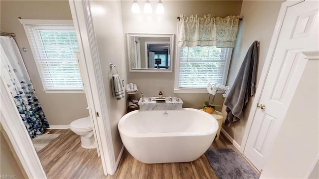 full bath featuring wood finished floors, baseboards, and plenty of natural light