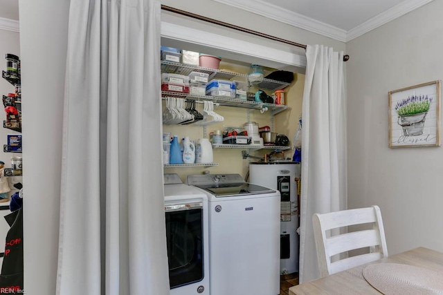 1040 Cox Ave, Chesapeake, VA 23323 - washroom with washing machine and dryer, water heater, and crown molding