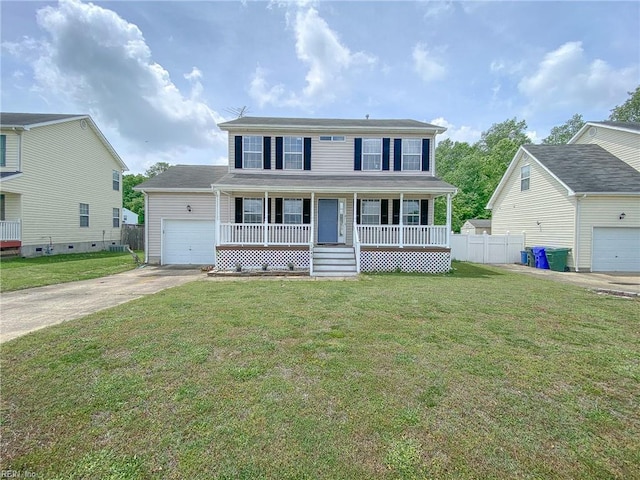1242 Woods Edge Cir, Suffolk, VA 23434 - colonial home with a porch, an attached garage, and driveway