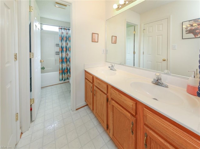 1242 Woods Edge Cir, Suffolk, VA 23434 - full bath with double vanity, shower / tub combo with curtain, and tile patterned floors