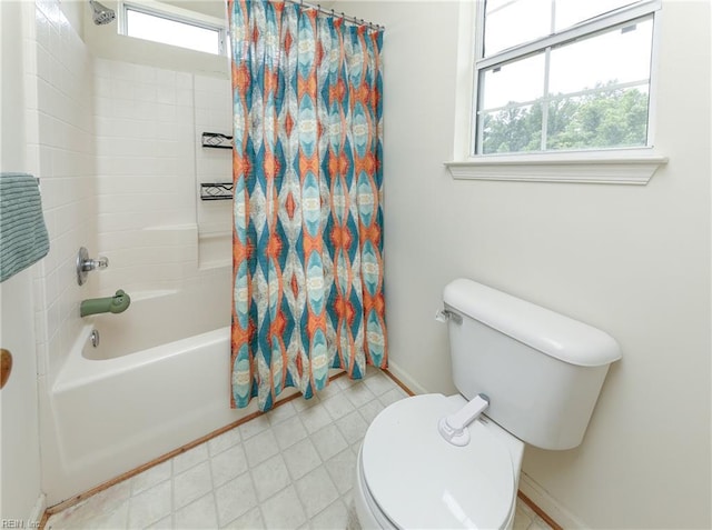 1242 Woods Edge Cir, Suffolk, VA 23434 - full bathroom featuring healthy amount of natural light, toilet, shower / tub combo with curtain, and baseboards
