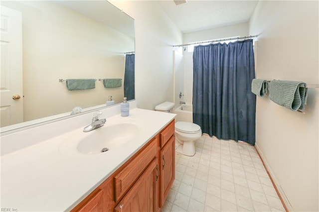 1242 Woods Edge Cir, Suffolk, VA 23434 - bathroom with toilet, vanity, shower / tub combo with curtain, and tile patterned floors