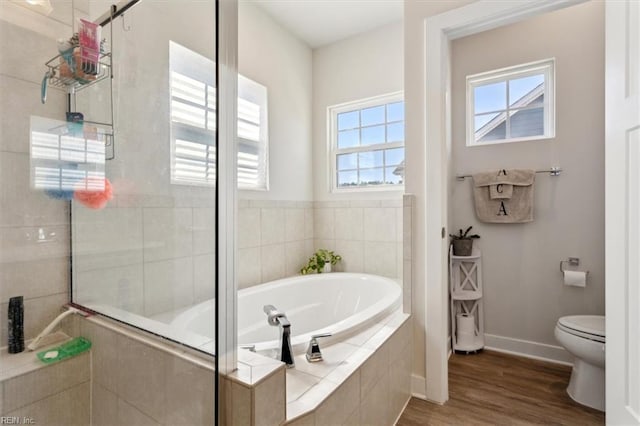 909 Porte Crayon St, Chesapeake, VA 23323 - bathroom with a garden tub, a shower stall, wood finished floors, baseboards, and toilet