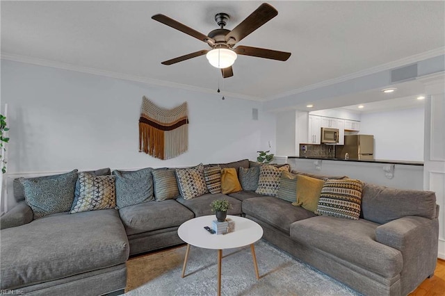112 Two Turkey Run, Yorktown, VA 23692 - living area with ceiling fan, ornamental molding, and recessed lighting