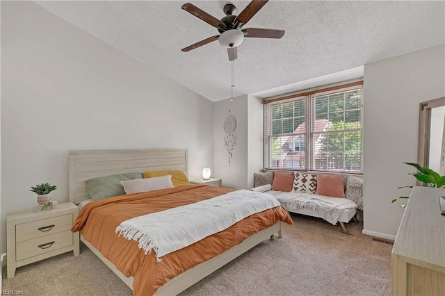 112 Two Turkey Run, Yorktown, VA 23692 - carpeted bedroom featuring a textured ceiling, a ceiling fan, and lofted ceiling