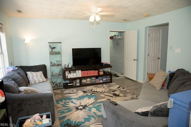 1132 Van Loen Dr, Virginia Beach, VA 23453 - living area with ceiling fan, wood finished floors, and baseboards