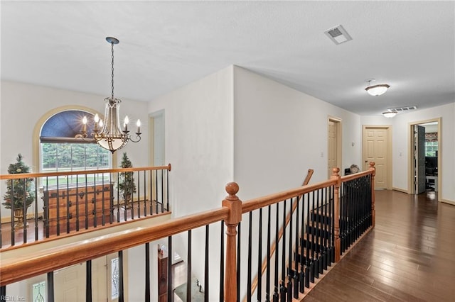 2234 Creekway Dr, Smithfield, VA 23430 - corridor featuring an upstairs landing, a chandelier, plenty of natural light, and hardwood / wood-style floors