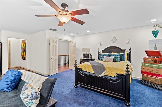 2234 Creekway Dr, Smithfield, VA 23430 - carpeted bedroom with ceiling fan, baseboards, and recessed lighting