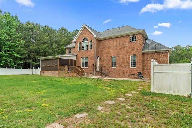 2234 Creekway Dr, Smithfield, VA 23430 - back of house featuring a sunroom and brick siding