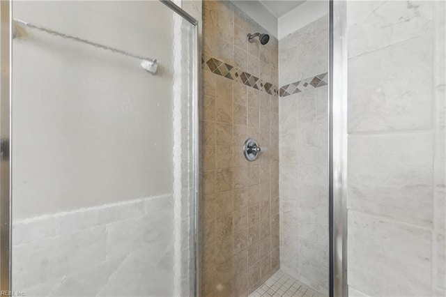 bathroom with a stall shower