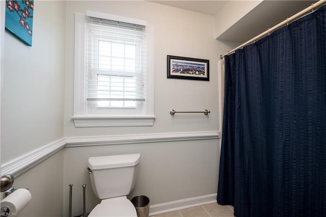 338 W Olney Rd, Norfolk, VA 23507 - full bathroom with tile patterned floors, toilet, baseboards, and a shower with shower curtain