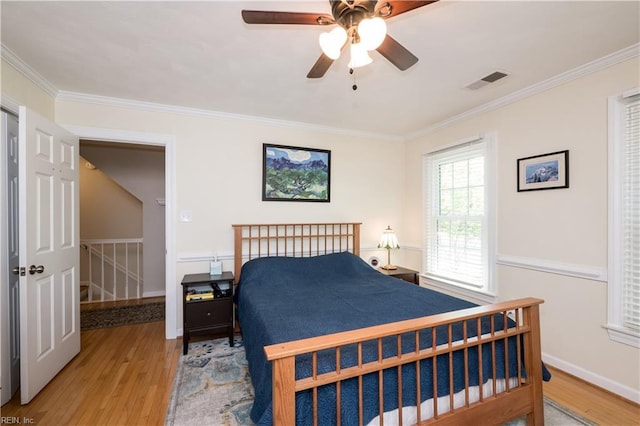 338 W Olney Rd, Norfolk, VA 23507 - bedroom featuring ornamental molding, light wood-type flooring, baseboards, and ceiling fan