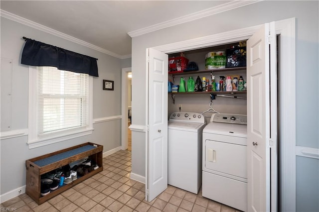 338 W Olney Rd, Norfolk, VA 23507 - washroom featuring separate washer and dryer, ornamental molding, and baseboards