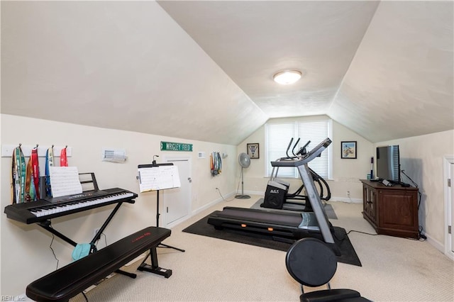 338 W Olney Rd, Norfolk, VA 23507 - exercise area featuring light colored carpet, baseboards, and vaulted ceiling