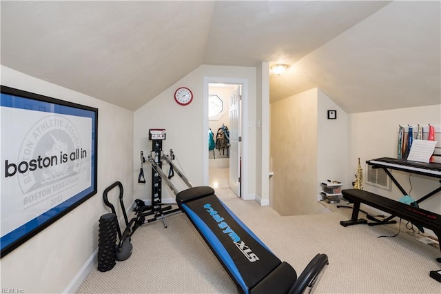 338 W Olney Rd, Norfolk, VA 23507 - workout room with vaulted ceiling, carpet, and baseboards