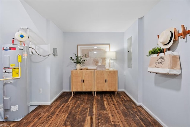 703 Lakeview Cv, Smithfield, VA 23430 - hallway featuring electric water heater, dark wood finished floors, baseboards, and electric panel