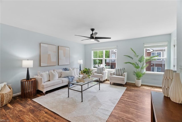 703 Lakeview Cv, Smithfield, VA 23430 - living area featuring wood finished floors, ceiling fan, and baseboards