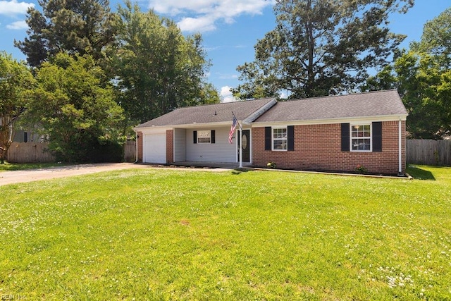 ranch-style house with an attached garage, driveway, and brick siding