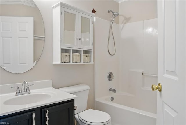full bath with toilet, vanity, and shower / bath combination