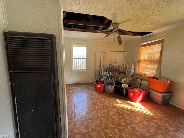 storage room with ceiling fan