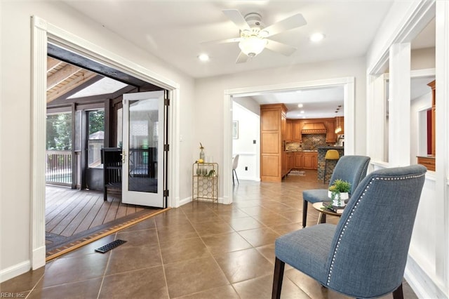 1276 Hebden Cv, Virginia Beach, VA 23452 - interior space featuring tile patterned flooring, baseboards, ceiling fan, and recessed lighting