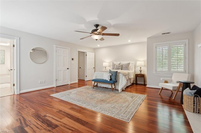1276 Hebden Cv, Virginia Beach, VA 23452 - bedroom with wood-type flooring, baseboards, recessed lighting, and ceiling fan