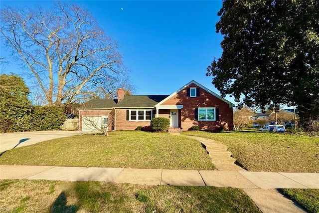 3900 Gosnold Ave, Norfolk, VA 23508 - view of front of property with brick siding, driveway, a garage, a chimney, and a front lawn