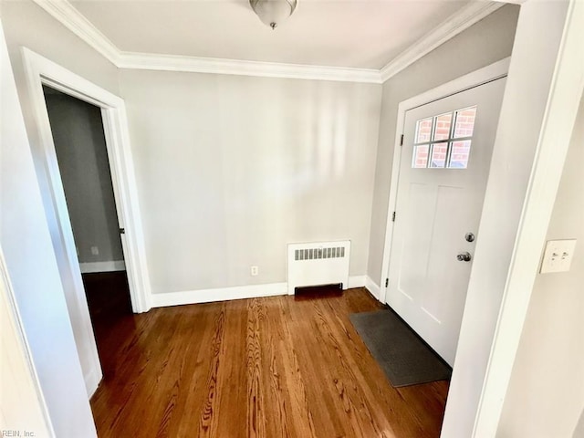 3900 Gosnold Ave, Norfolk, VA 23508 - doorway to outside featuring radiator, wood finished floors, crown molding, and baseboards