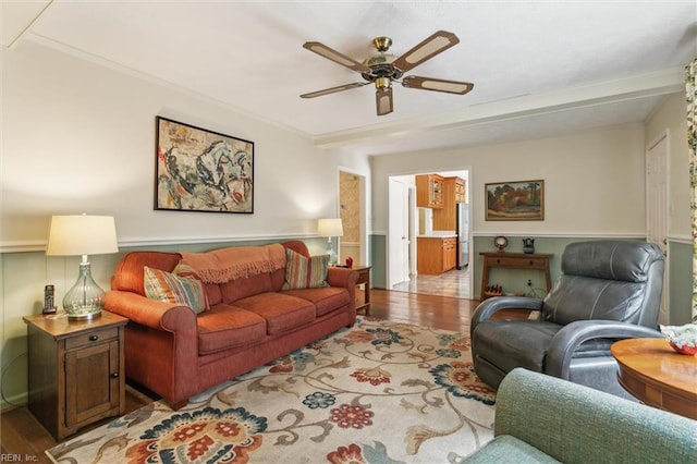 16 Windy Point Dr, Poquoson, VA 23662 - living room featuring wood finished floors, a ceiling fan, and crown molding