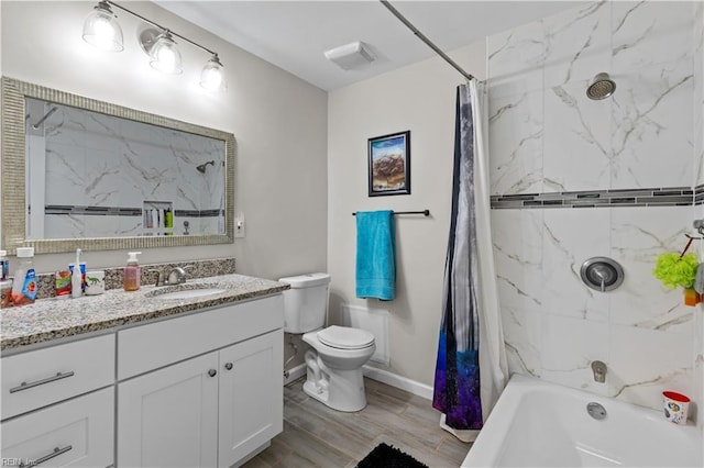 3701 Edinburgh Dr, Virginia Beach, VA 23452 - full bathroom with toilet, shower / bath combo with shower curtain, vanity, wood finished floors, and baseboards