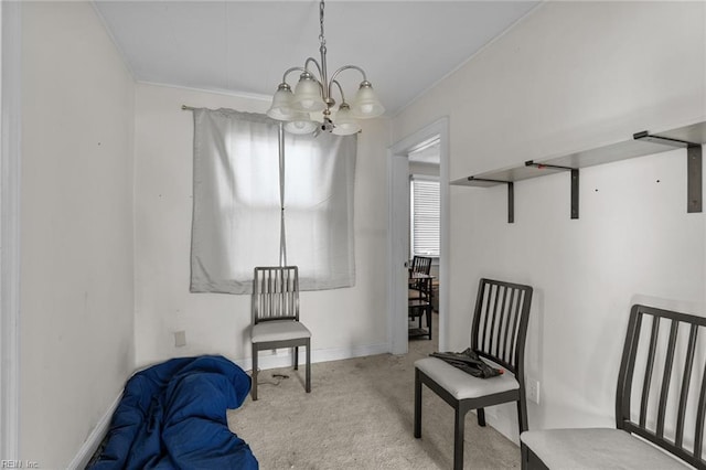 6459 Clare Rd, Norfolk, VA 23513 - sitting room featuring a chandelier, carpet, baseboards, and ornamental molding