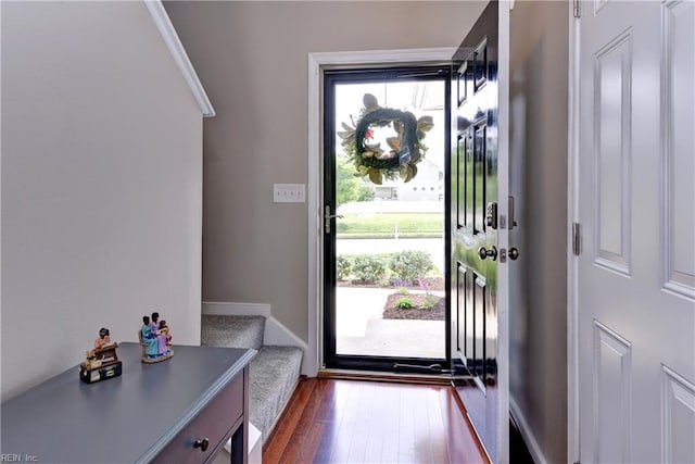 entrance foyer with dark wood-style flooring
