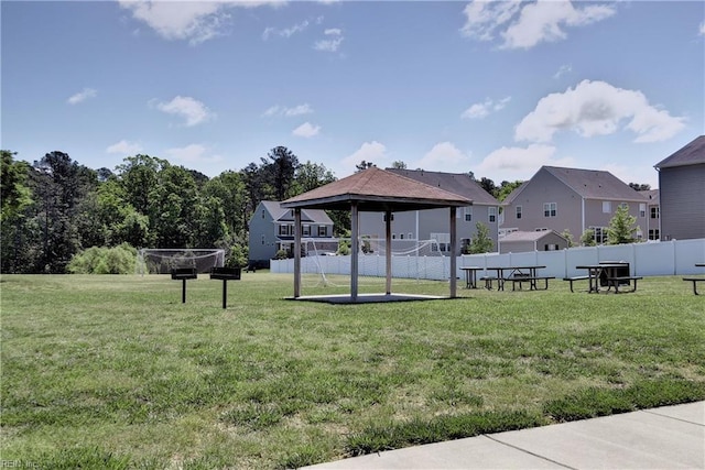 view of yard with a gazebo and a residential view